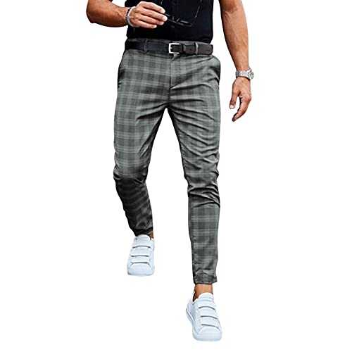 LWJBHSH Men's Chino Trousers, Checked Fabric Trousers, Stretch Streetwear, Casual Trousers, Slim Fit, Business Suit Trousers, Men's Trousers