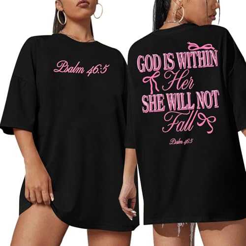Oversized Christian Shirts for Women God is Within Her T Shirt Jesus Religious Gift Tee Bible Verse Inspirational Tops