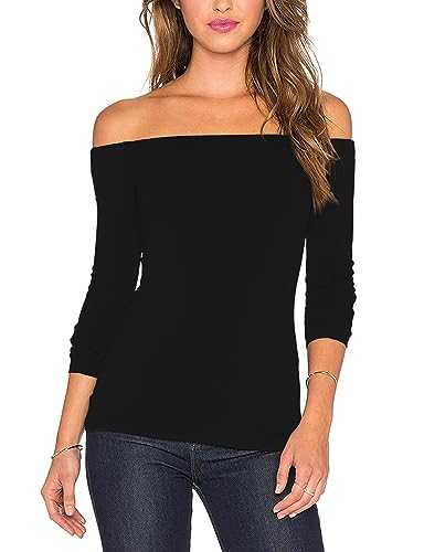 Women's Sexy Slim Fit Stretchy Off Shoulder Long Sleeve Blouse Tops Shirt