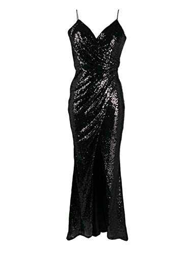 Stillluxury Ruching Sequined Prom Dresses with Slit Evening Gowns Plus Size Long Bridesmaid Dress E195
