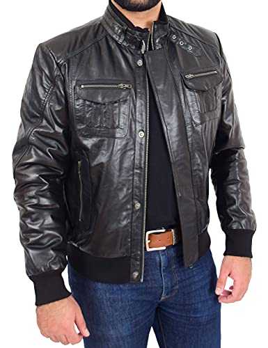 A1 FASHION GOODS Mens Bomber Leather Jacket Soft Nappa Choice of Colour Black Brown Cognac - Rob