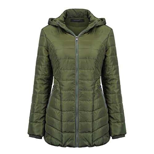 YUNCLOS Women Warm Hooded Jacket Long Sleeves Winter Coat Outerwear Windproof Quilted Coat with Pockets