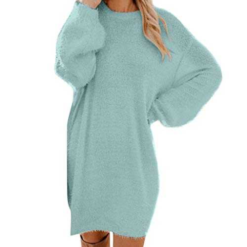 Jumper Dresses for Women,O Neck Lantern Long Sleeve Knitted Dress Women's Oversized Solid Pullover Sweater Casual Tops Womens Warm Plus Size Long Sweater Dresses Ladies Trendy Long Sleeves Dress Sale