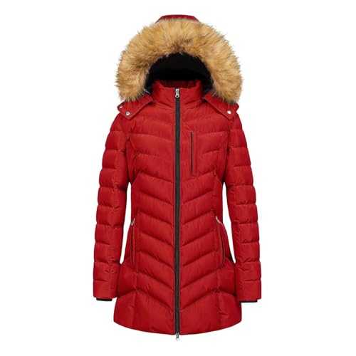 Beokeuioe Quilted Coat Long with Hood and Faux Fur Collar Padded Down Coat Waterproof Puffer Jacket Women's Winter Coat Warm Quilted Jacket Down Jacket Outdoor Jacket Outerwear