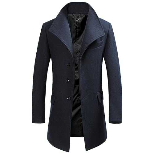 Maiyifu-GJ Men's Wool Trench Coat Winter Slim Fit Business Top Coat Single Breasted Windproof Lapel Collar Overcoat