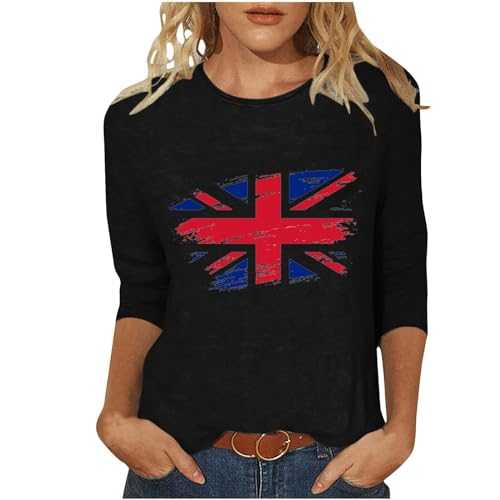 Women Union Jack T Shirt Ladies Union Jack Tops Crewneck Short Sleeve Blouse Union Jack Flags Graphic Tee Summer Tops 3/4 Sleeve Tee Shirts Casual Lightweight Blouses