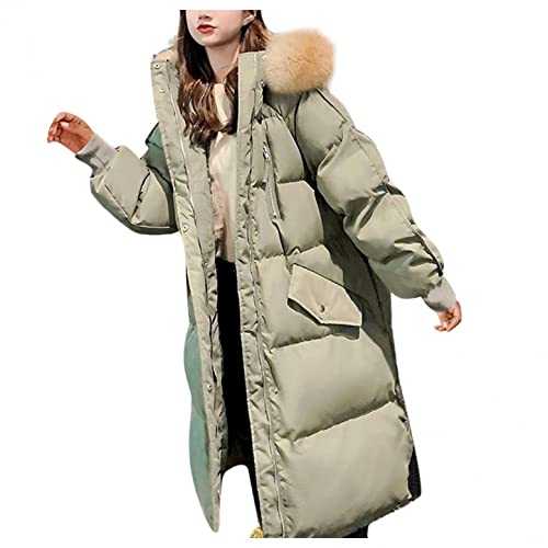 Cocila Women's Puffer Jacket Loose Fit Maxi Long Thickened Hooded Coat Pure Color Down Winter Thicken Parka Quilted Padded Warm Overcoat