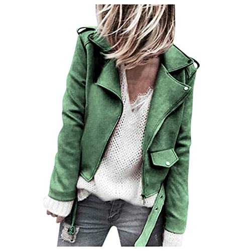 YIHUDU Women's Jackets Lapel Casual Autumn Suede Slim Zippers Coats Short Cool Moto Biker Coats Plus Size