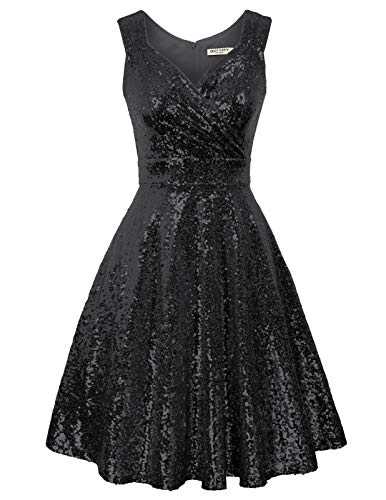 GRACE KARIN Sequins Club Dress Rockabilly Sleeveless A-line Swing Casual Fancy Dress