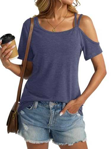 Micticsi Womens Cold Shoulder Tops Sexy Short Sleeve T Shirts Summer Outfits Clothes 2025