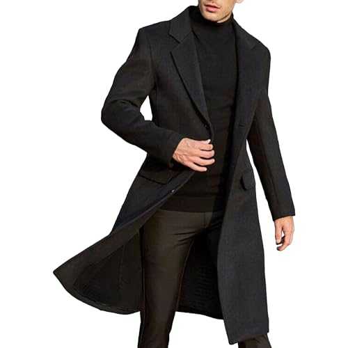 JEShifangjiusu Men'S Wool Blend Coat Windbreaker Notched Collar Single Breasted Pea Coat Warm Winter Long Trench Overcoat