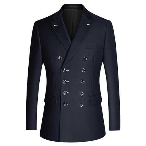 Men's Solid Notched Lapel Suit Double Breasted Business Blazer Formal Slim Fit Wedding Suits