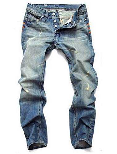 ROBO Men's Destroyed Ripped Jeans Straight Leg Slim Fit Skinny Retro Denim Pants Trousers