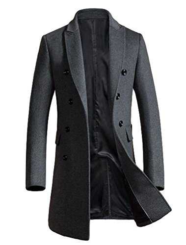 Vogstyle Men's Winter Single Breasted Wool Blends Coat Long Trench Coat Outerwear