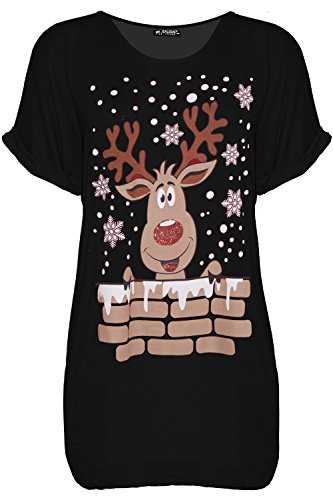 Fashion Star Womens Xmas Rudolph Snow Falling Baggy Tshirt