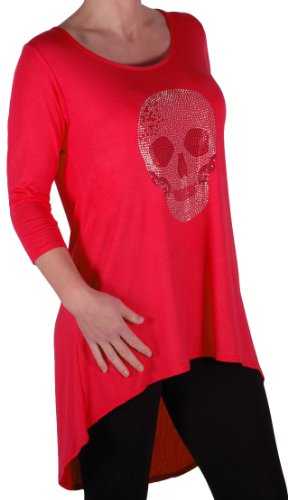 Eyecatch TM Oversize - Mina Ladies Dipped Fishtail Hem Longline Tunic Plus Size Womens Skull Top