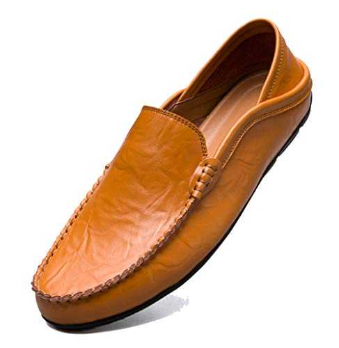 Lnafan Men’s Slip On Leather Loafers Moccasins Casual Driving Shoes Flats Slippers
