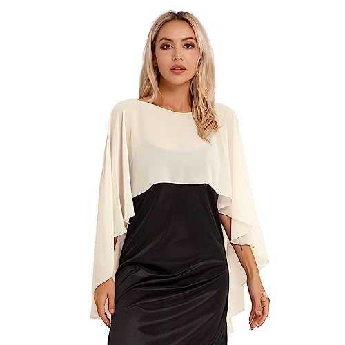 Freebily Women Chiffon Shawl Cape High-Low Tops Capelet Bridal Wedding Evening Wraps Bolero Shrug