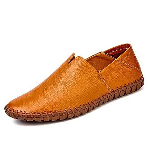 New Men's Loafers Shoes Genuine Leather Round Toe Rubber Sole Stitching Details Slip Resistant Anti-Slip Flat Heel Wedding Slip-ons