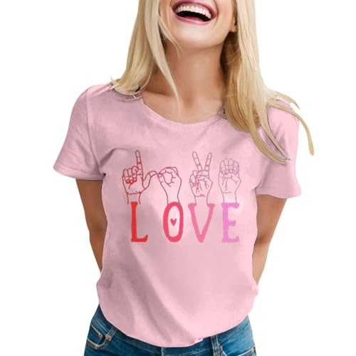 Women's Fashion Casual Printed Crew Neck Short Sleeve T-Shirt Top2 Top Women's Glitter, pink, 3XL