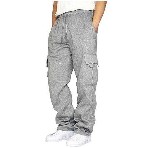Mens Sports Trousers Jogging Pants UK Sale Clearance Elastic Waist Jogging Bottoms Cargo Work Pants Casual Sweatpants Loose Running Trouser Training Gym Pants Pockets Drawstring Tracksuit Bottoms