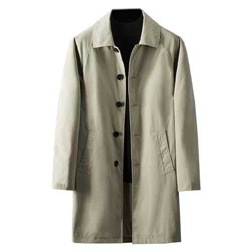 JEShifangjiusu Men'S Trench Coat Slim Fit Notch Lapel Single Breasted Lightweight Windbreaker Casual Long Jacket Overcoat