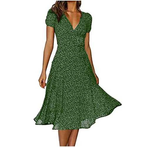 Women Dresses Sale Clearance, Ladies Short Sleeve Maxi Dresses V Neck Floral Swing A-Line Midi Dresses Beach Boho Polka Dot Dress Casual Loose Evening Party Elegant Wedding Guest Dresses
