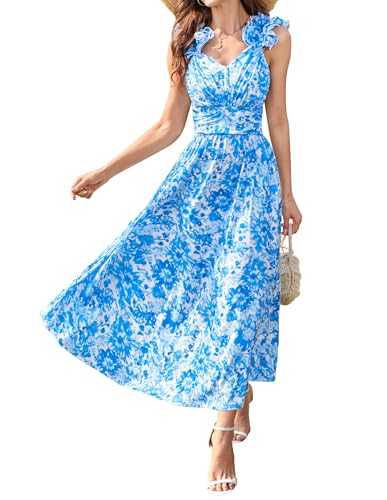 GRACE KARIN Womens Summer Floral Dress A-line Hem with Pockets Beach Dress with 3D Floral Straps