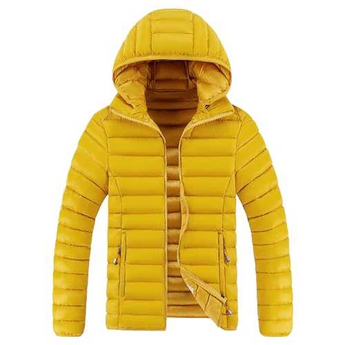 JEShifangjiusu Men'S Lightweight Puffer Jacket Hooded Zip Outwear Flight Bomber Jacket Water-Resistant Quilted Lined Coats