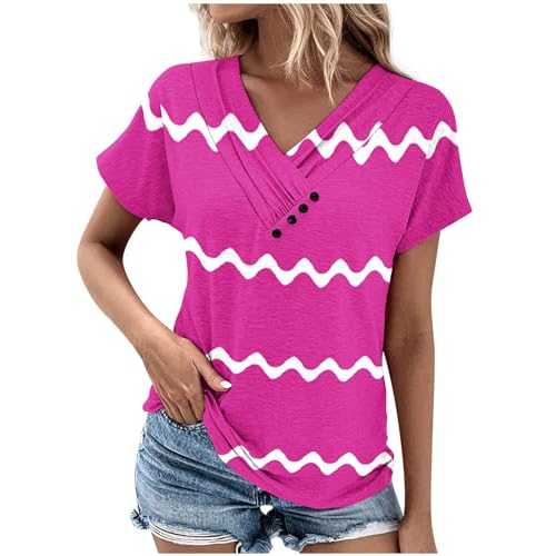 NSICBMNO Ladies Vest Tops Casual Wear Women's V-Neck Printed Button-Up Short Sleeve Top Shirt T-Shirt Top Shirt Tight Tops Turtle Neck Tops Chiffon Tops Tartan Tops Ladies Tunic Tops Streetwear