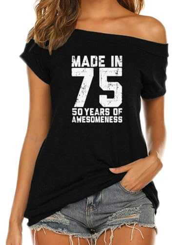 WishCart Made in 72 Printed 50th Birthday Off Shoulder Round Neck T-Shirt Tops Women