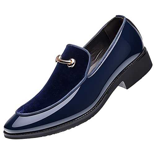 Men's Patent Leather & Velvet Upper Shoes Formal Dress Shoes Non Slip Square Root Mens Oxford Shoes Wedding Party Loafer Gold Buckle Dress Wedding Shoes Business Office Work Shoes for Men