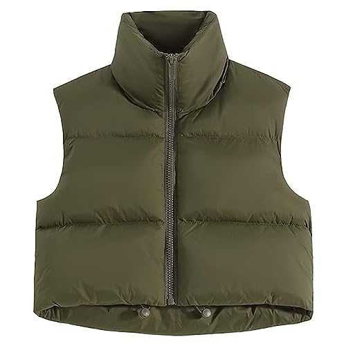 OYIGELZ Women's Quilted Gilet Fashion High Neck Winter Lightweight Crop Vest Zip Up Sleeveless Jacket Warm Outerwear Puffer Gilet Padded Vest