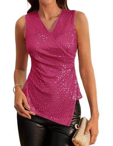 Women Sequin Tops Elegant V-Neck Tank Tops Sleeveless Glitter Tops Party Wedding