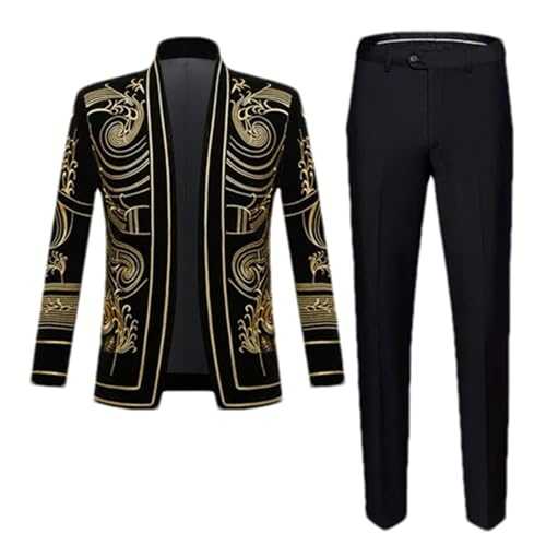 Men Embroidered Suit 2 Piece Court Wedding Prom Party Men's Cardigan Blazers Jacket and Trousers