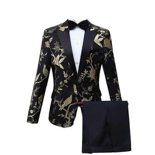 GUOYUXIAO Men's Jacquard Blazer Suit, Host Emcee Formal Wear, Performance Outfit
