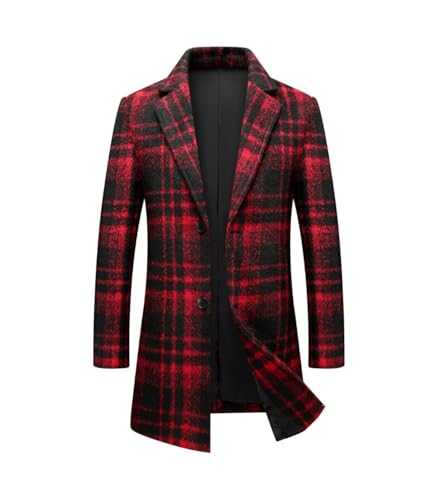 FTIMILD Mens Vintage Plaid Jacket Slim Fit Woollen Blend Coat Winter Warm OuterWear with Free Scarf