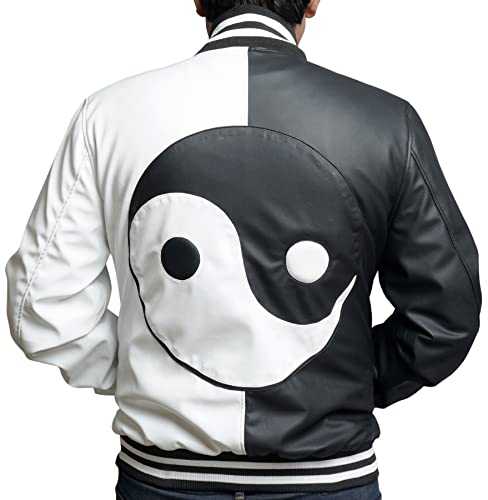 EASTIFIED Mens Yin Yang Feng Shui Taijitu Bomber Windbreaker Fashion Lightweight Slim Fit Faux Leather Black White Jacket