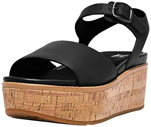 ELOISE Ladies Cork-Wrap Wedge Sandals Stone Black