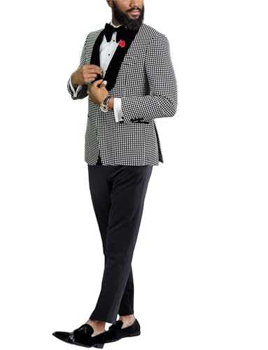 Kromoc Men's Polka Dots Suit Velvet Shawl Lapel Two Pieces Set for Banquet Casual Party Jacket Pants