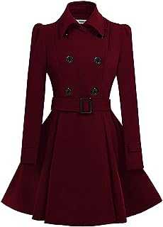ForeMode Women Double Breasted Trench Coat with Belt Buckle Spring Mid-Long Long Sleeve Casual Dresses Style Outwear