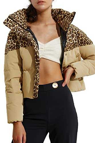 Orolay Women's Short Winter Down Coat Leopard Print Jacket
