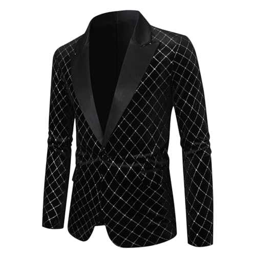 Blazer Men Slim Fit Smart Suit Jacket Blazers One Button Lapel Long Sleeve Tuxedo Jacket Chic Business Office Tailcoat Single-Breasted Lounge Outwear for Party,Wedding,Banquet,Prom,Conference