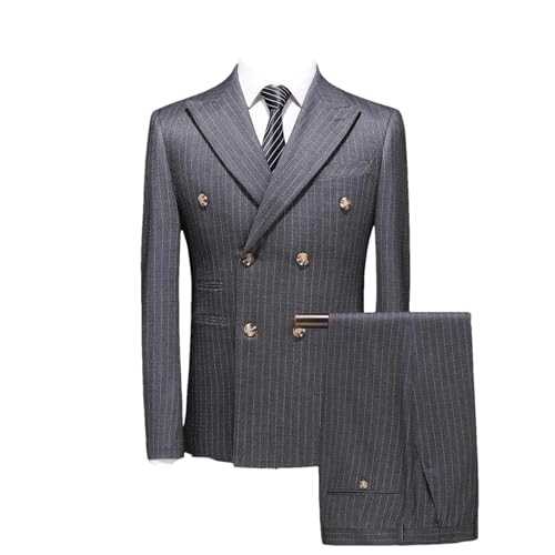 BoShiNuo Men Double Breasted Plaid Suit Coat Pants 2 Pcs Set Male Slim Fit Business Wedding Blazers Jacket Trousers