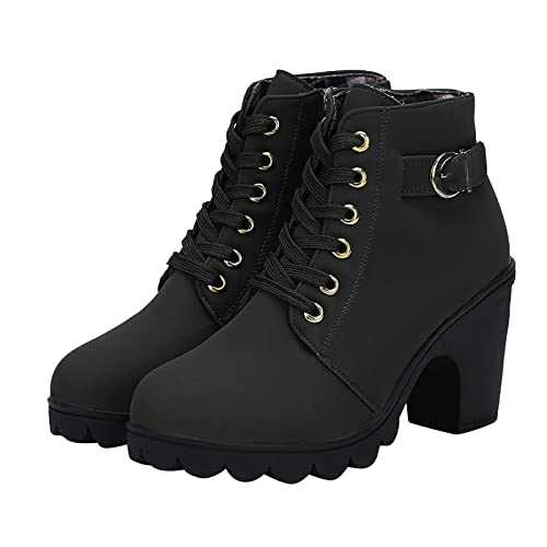 Ankle Boots for Women UK Sale Leather Ladies Working Flat Wellies Solid Walking Cowboy Shoes Slip On Western Medieval Vintage Wellies Working Boots Ladies Winter Wellies Plus Size 3-7.5