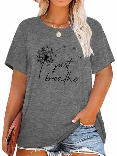Womens Plus Size Dandelion Print Tshirt Cute Graphic Floral Tees Short Sleeve Summer Blessed Tee Tops