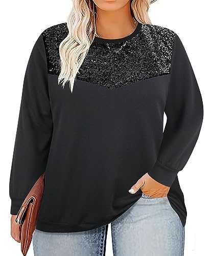 TIYOMI Plus Size Tops for Women Long Sleeve Crewneck V Neck Tunic Blouses Shirts Pullover Blouses Sweatshirts Tees