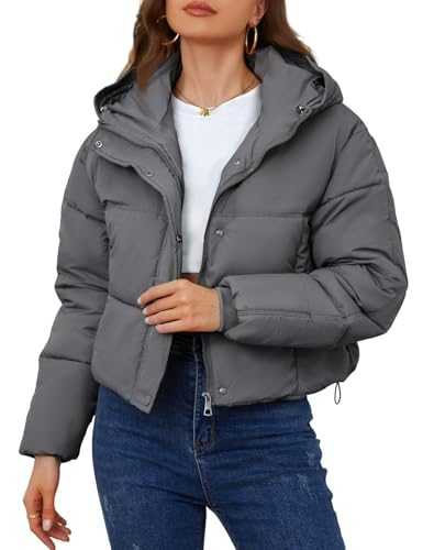 Yimoon Women's Cropped Puffer Jacket Hooded Zip Up Quilted Short Padded Coat Lightweight Winter Warm Outwear