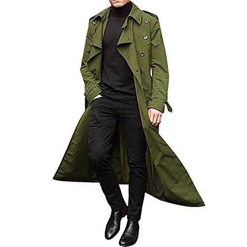 Long Trench Coat Mens, Autumn Winter Overcoat Full Length Pea Coat Windbreaker Jacket Lapel Long Jackets Business Casual Smart Outwear Regular Fit Trench Coats UK Size 8-16