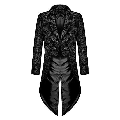 Men's Medieval Tailcoat Jackets Gothic Frock Coat Steampunk Tuxedo Coats Lapel Collar Long Sleeve Trench Coat Vintage Medieval Long Blazer Jacket Renaissance Outwear Coat Halloween Cosplay Costume